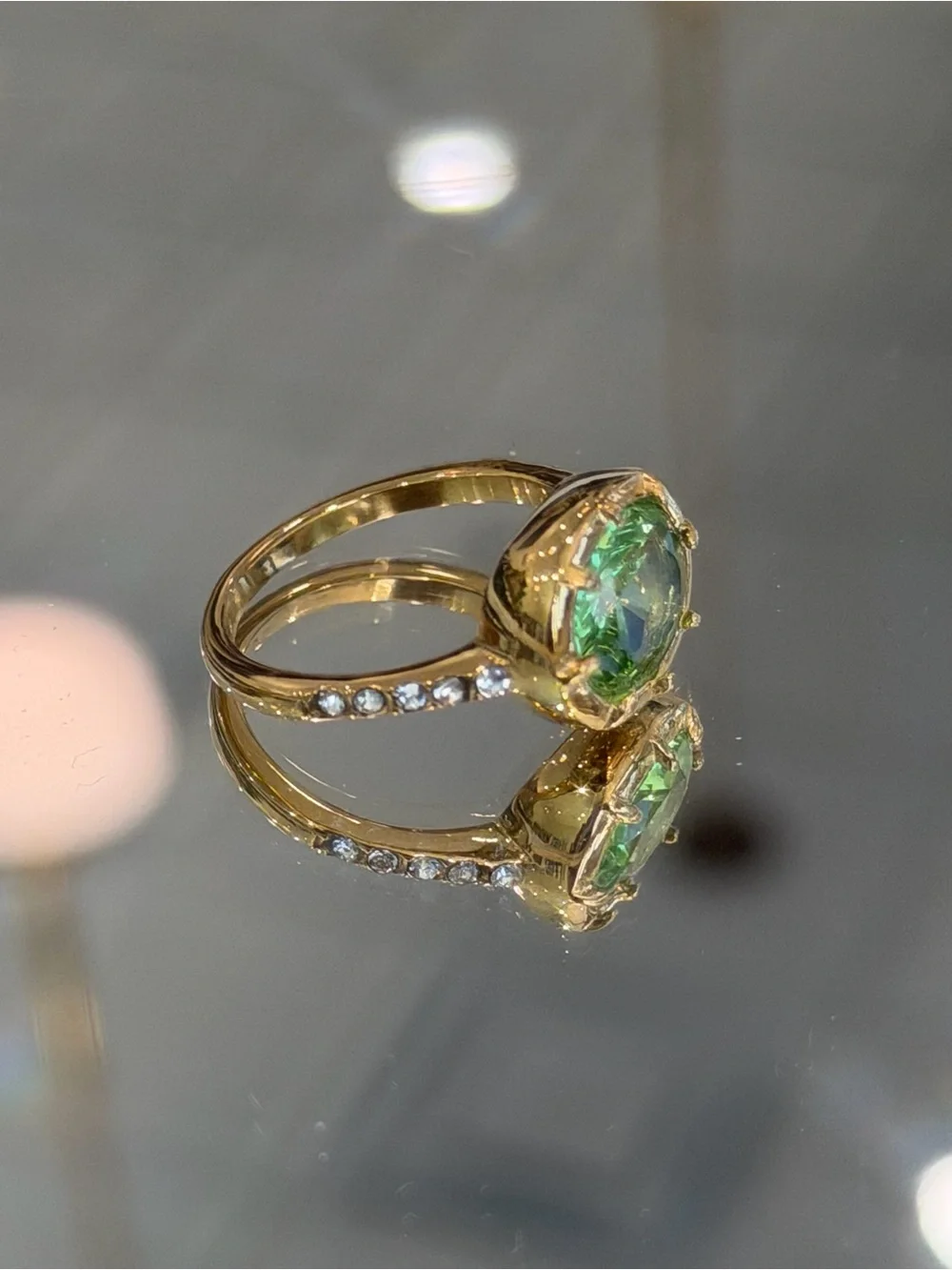 New Vintage-Inspired Oval Green Gemstone Eternity Ring Size 7